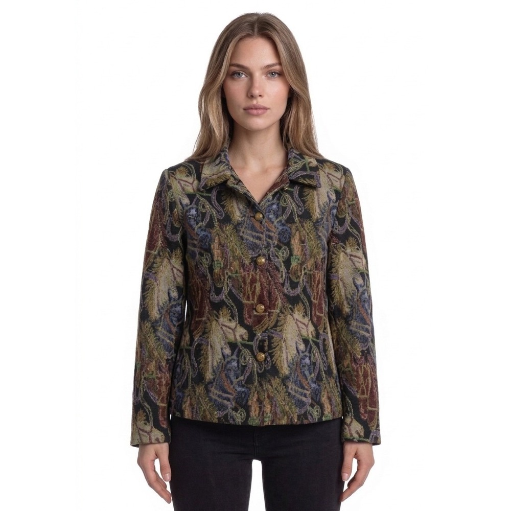 Anage Bohemian Horse Jacket Women's Size XL Tapestry Metallic Equestrian Gold